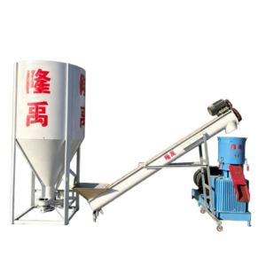 self priming feeding, mixing, and pelletizing equipment set; automatic feeding and continuous pelletizing; a one stop solution for small scale farms.